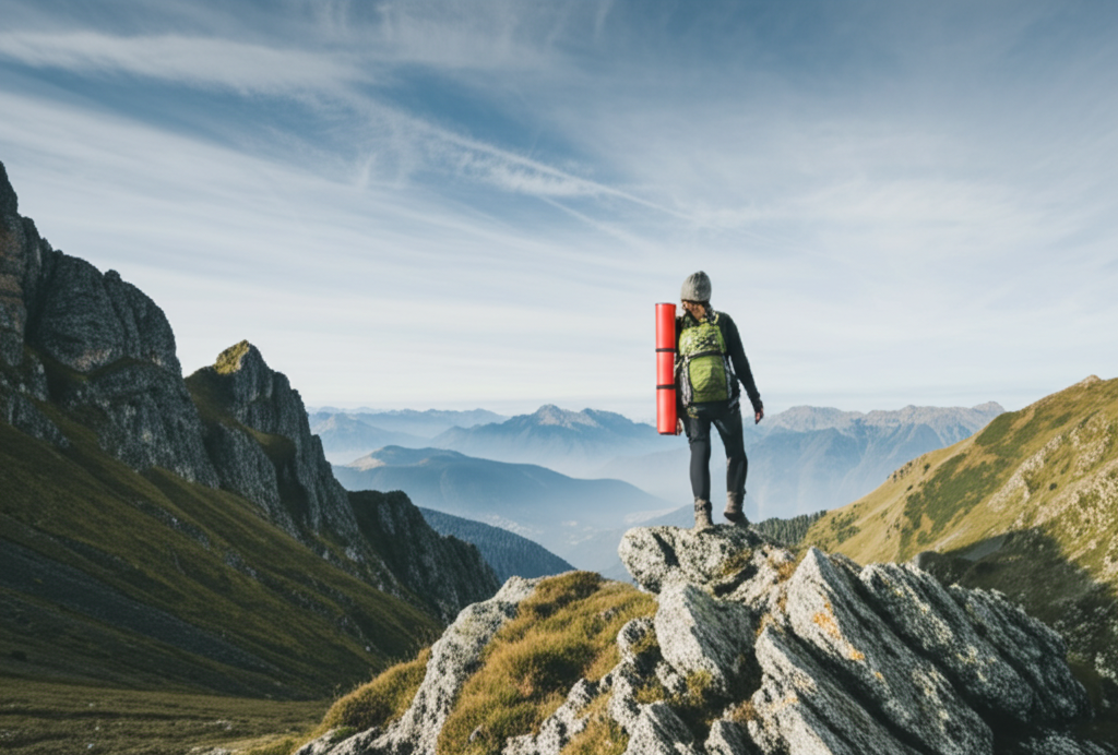 Mountain landscape with hiker